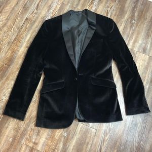 Asos Skinny Velvet Blazer In Black